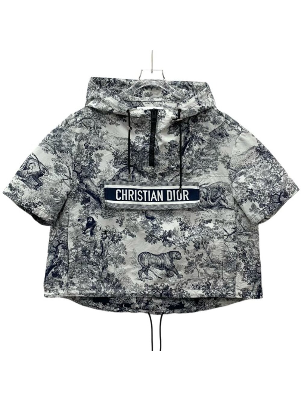 Dior Grey Jungle Animal Print Half-Zip Hooded Short-Sleeve Jacket